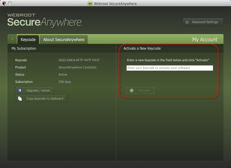 webroot keycode registry